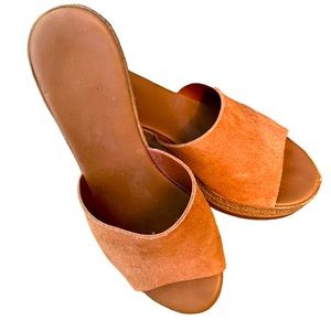 Brown suede slip on heels from Le Chateau